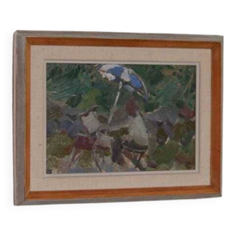 Original Swedish oil on panel – “Seated Figure” by Gösta Stawåsen – vintage & framed – 38 × 29 cm (15.0" × 11.4")