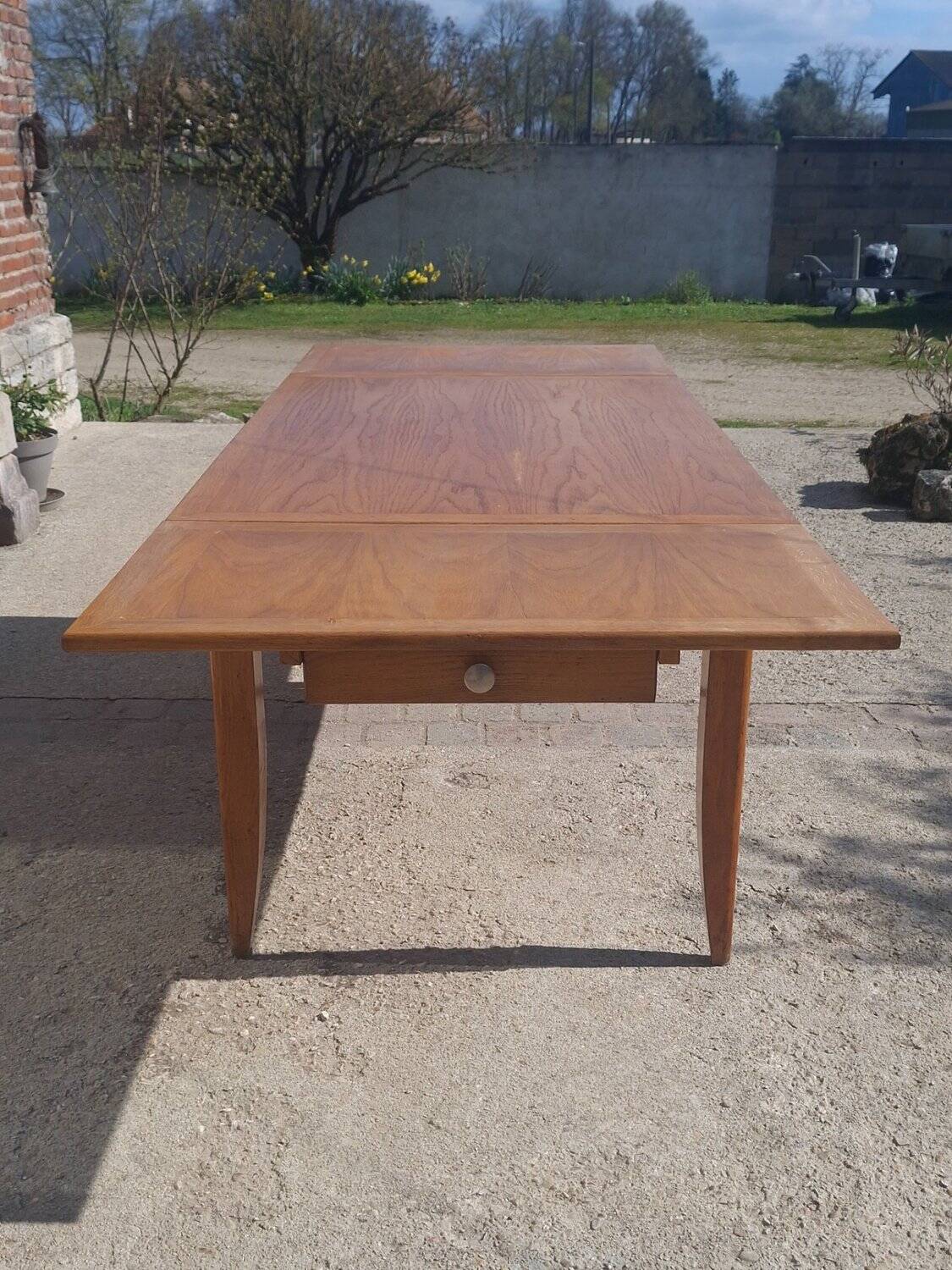 Extendable solid oak table Scandinavian 1960s-70s