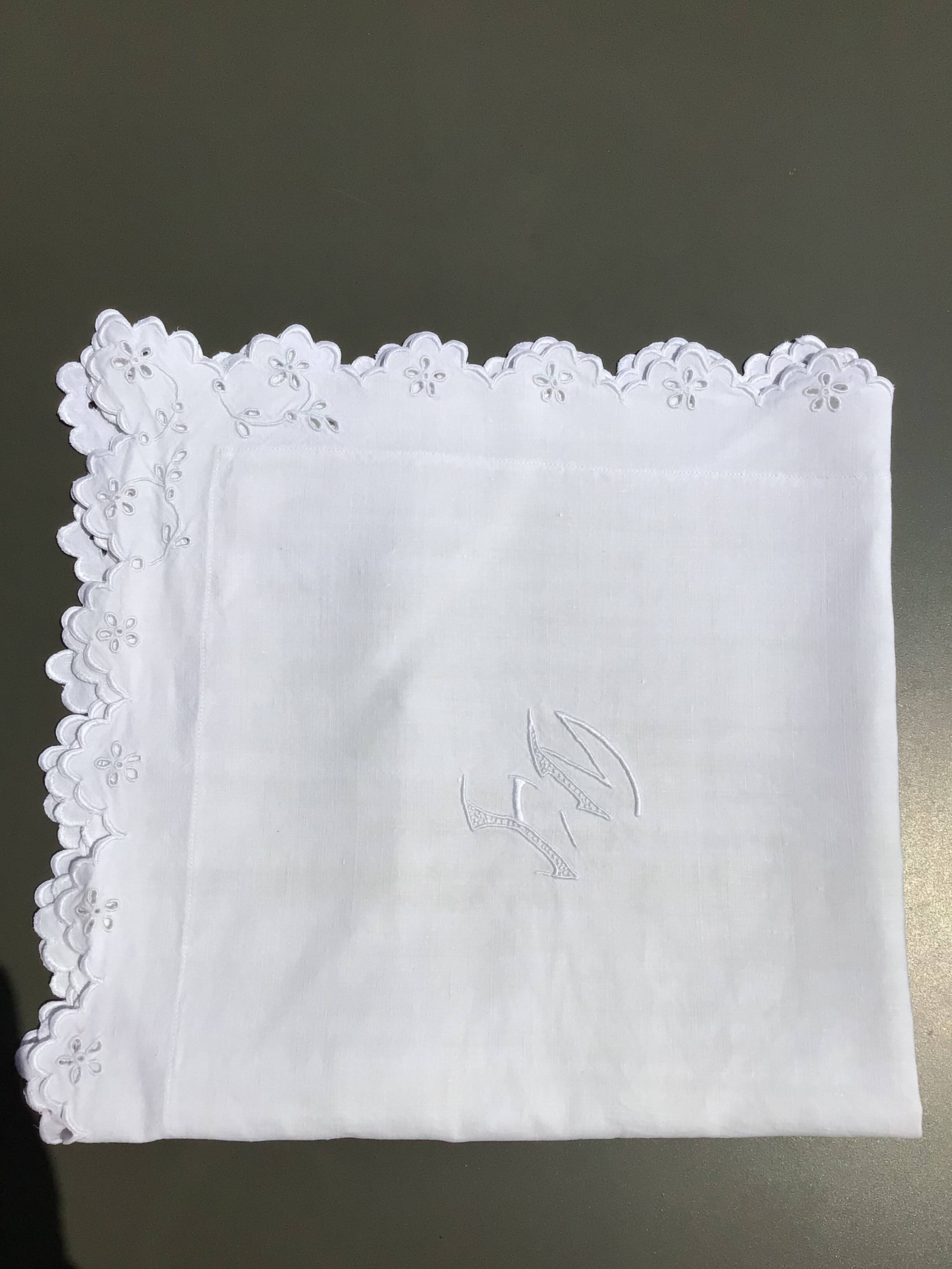 FM embroidered linen pillowcase English embroidery