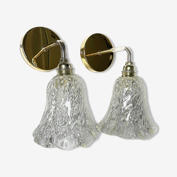 Set of two sconces in vintage glass electrified to new