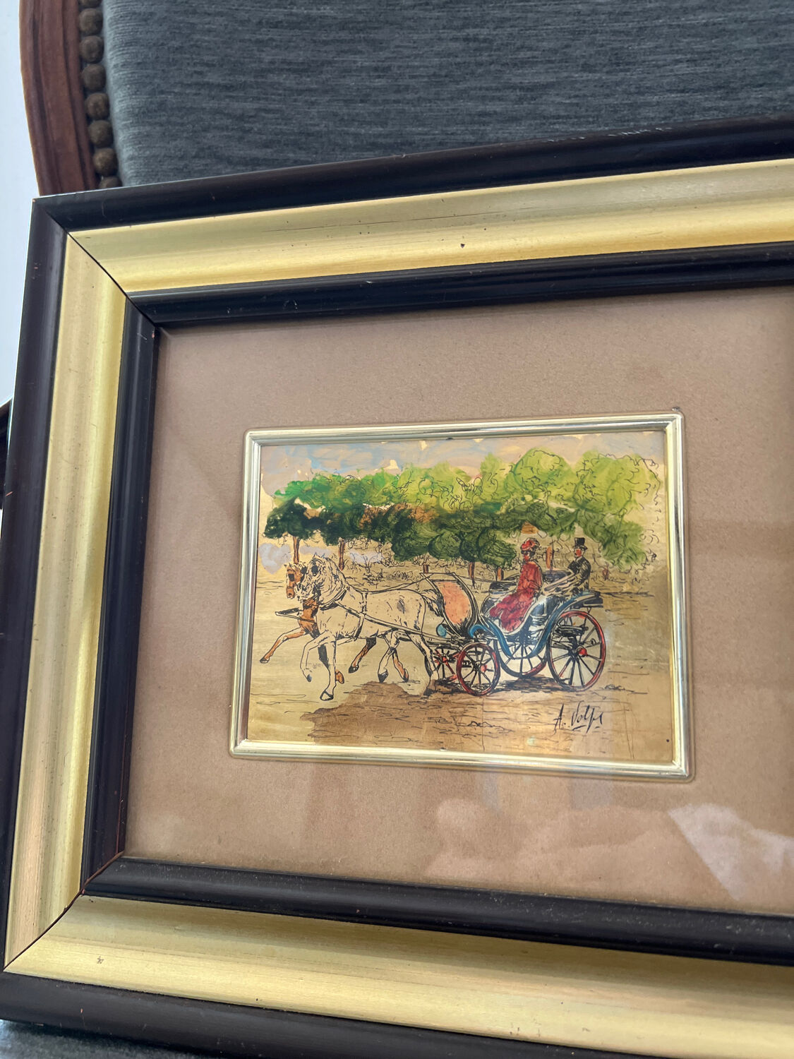 Painting on the gold leaf "La Caleche"