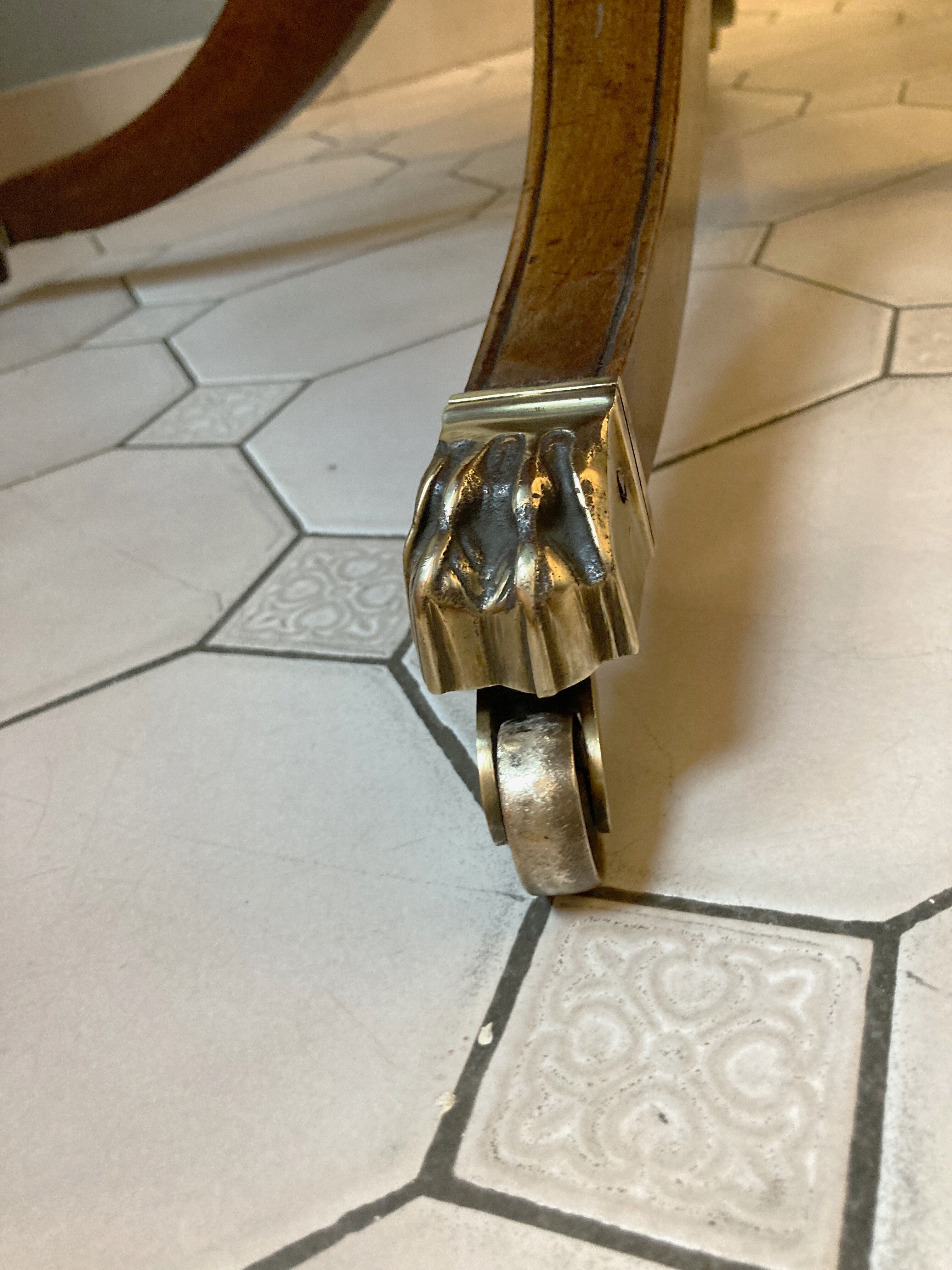 Old drum table 1900 cherry leather and brass