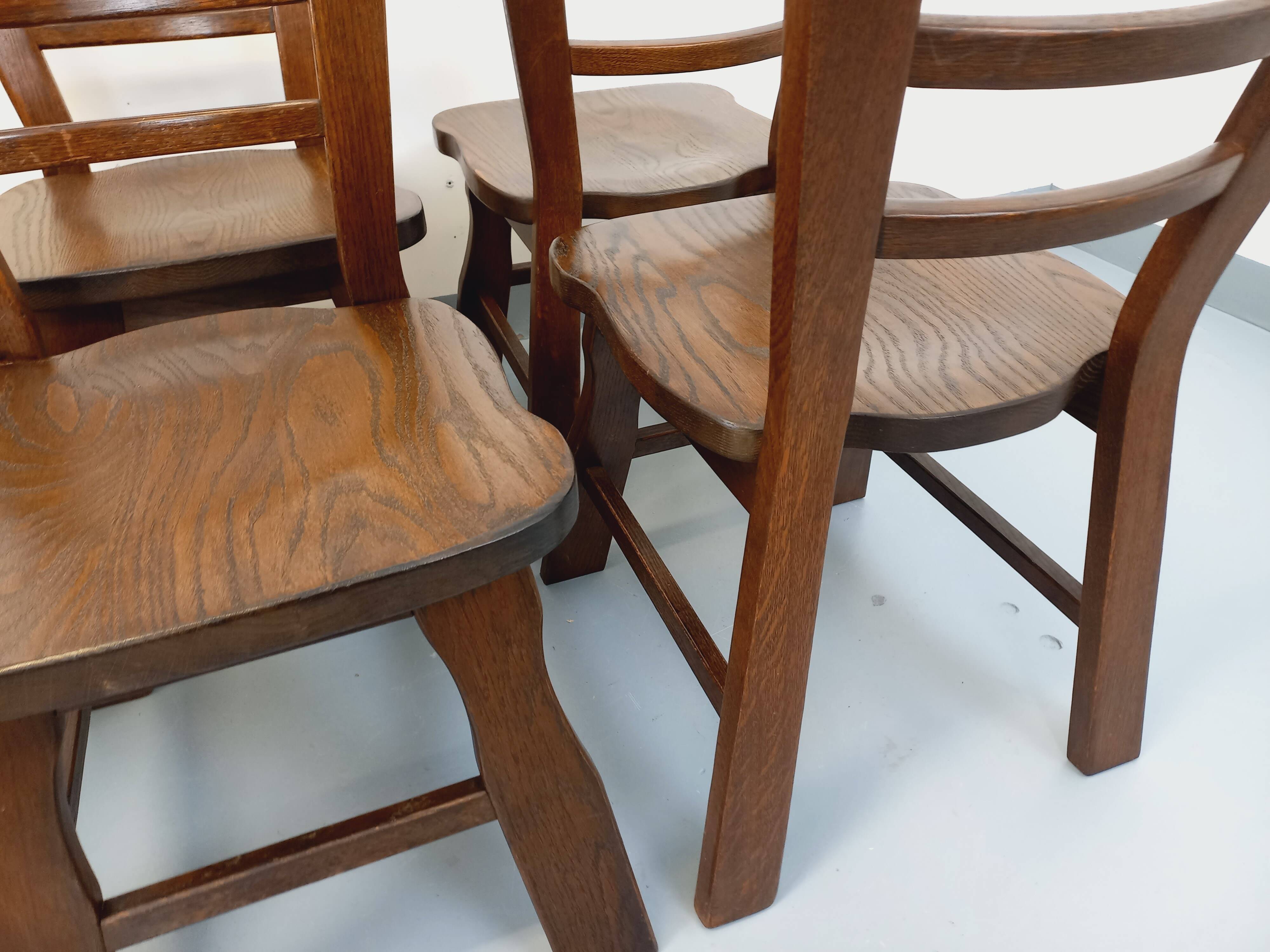 Set of 6 vintage brutalist oak chairs from the 1950s.