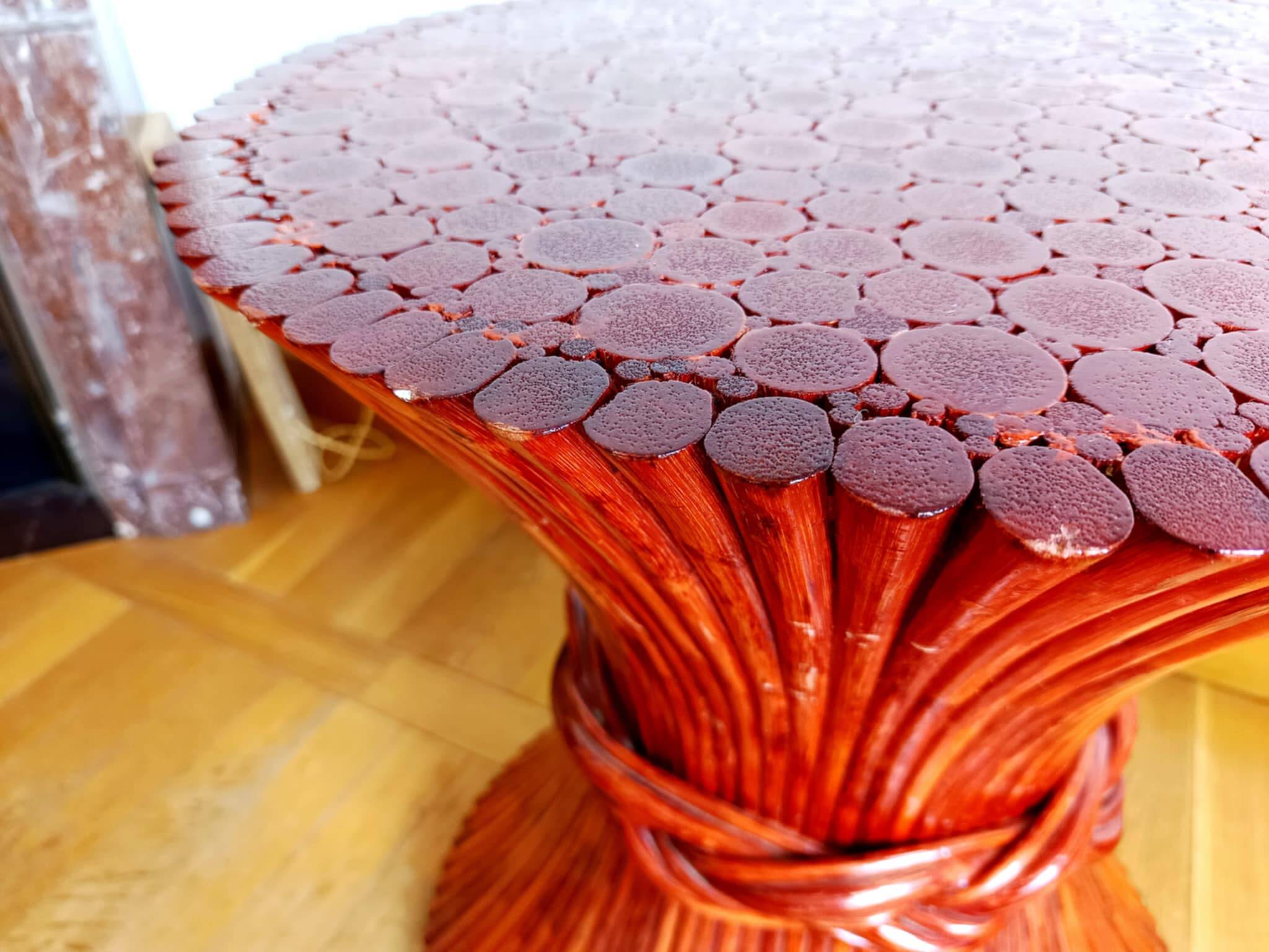 Maugrion Roche Bobois prestige rattan wheat ear table 1980
