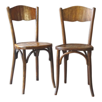 Pair of bistrot chairs seated wood 1925