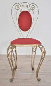 Patinated Brass, Wrought Iron, and Velvet Side Chairs, 1970s, Set of 2
