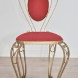 Patinated Brass, Wrought Iron, and Velvet Side Chairs, 1970s, Set of 2