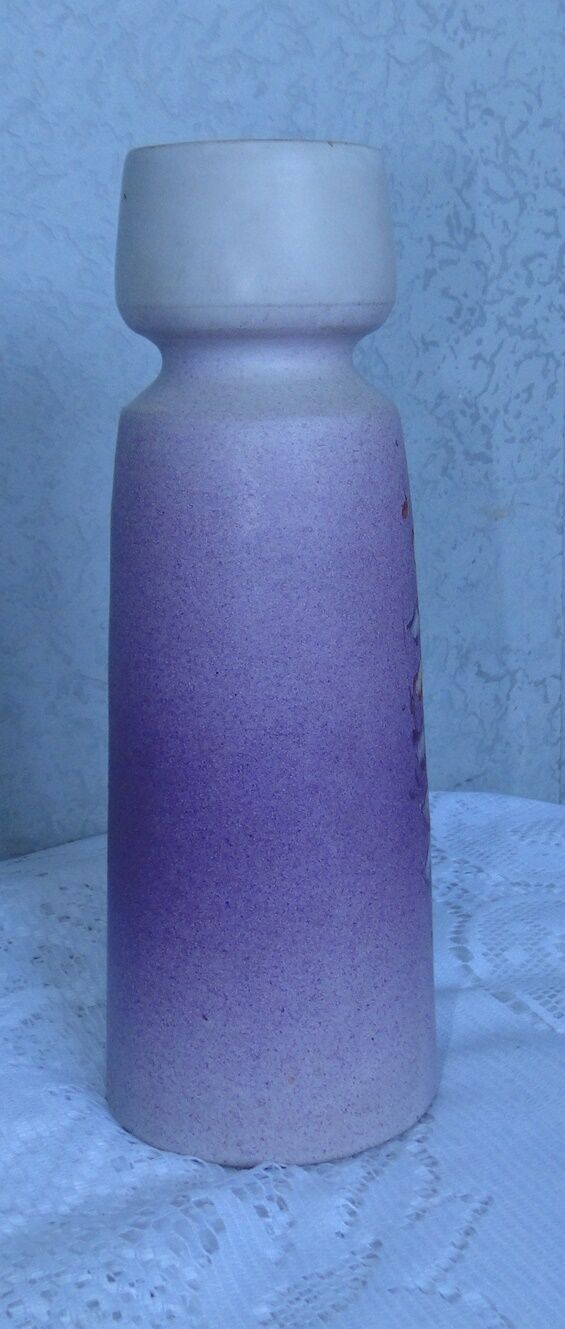 Ceramic vase with beige and purple background and flower decoration signed Orifits