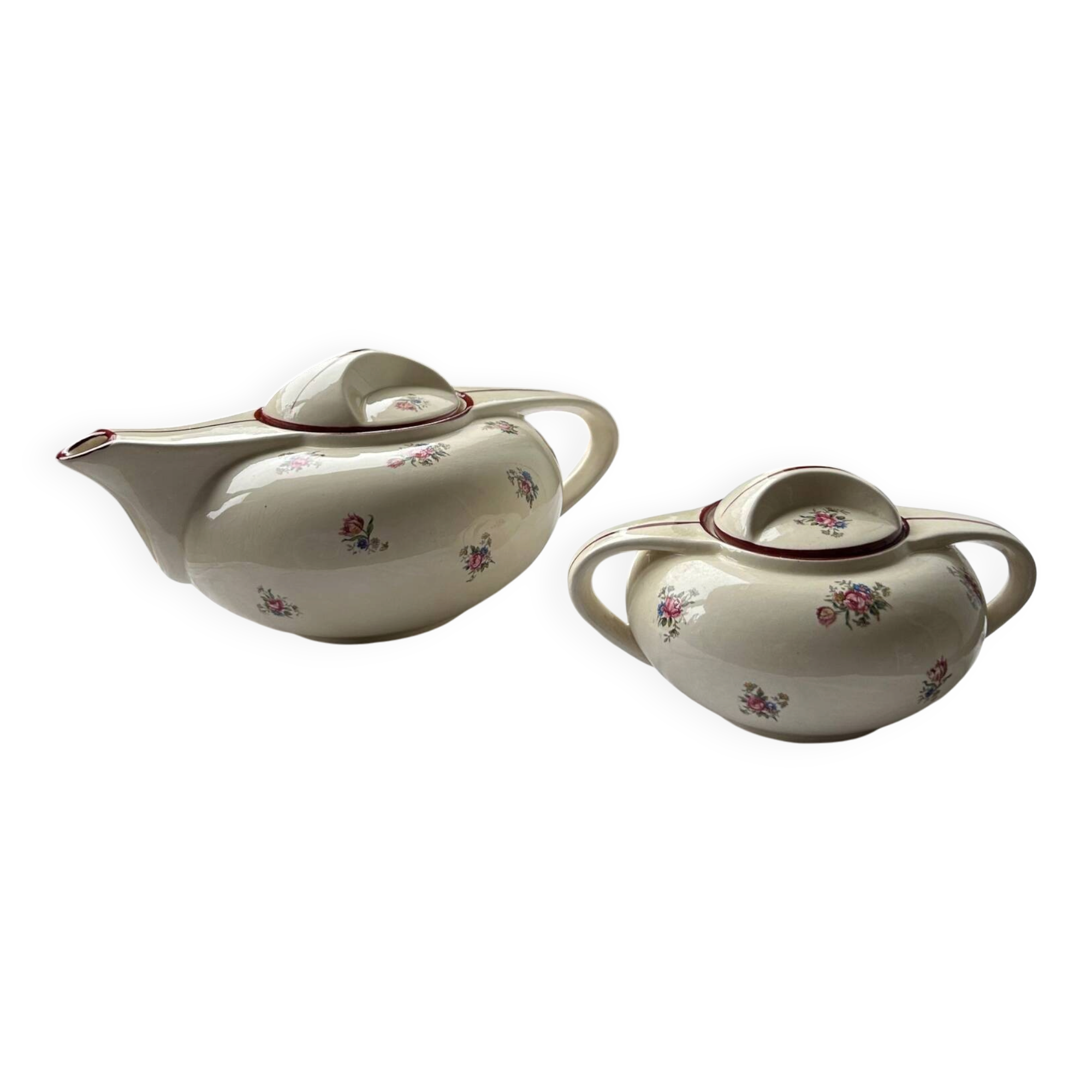 Duo Théière & Sucrier Salins France - Décor Floral Vintage - + 2 tasse