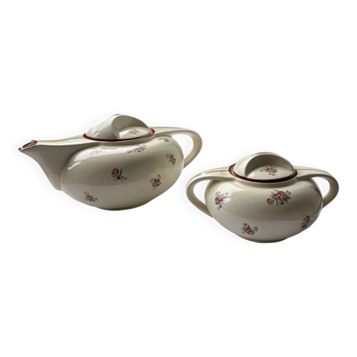 Duo Théière & Sucrier Salins France - Décor Floral Vintage - + 2 tasse