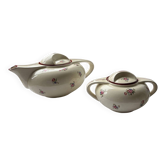 Teapot & Sugar Bowl Duo Salins France - Vintage Floral Decor - + 2 cups