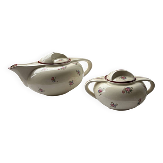 Teapot & Sugar Bowl Duo Salins France - Vintage Floral Decor - + 2 cups