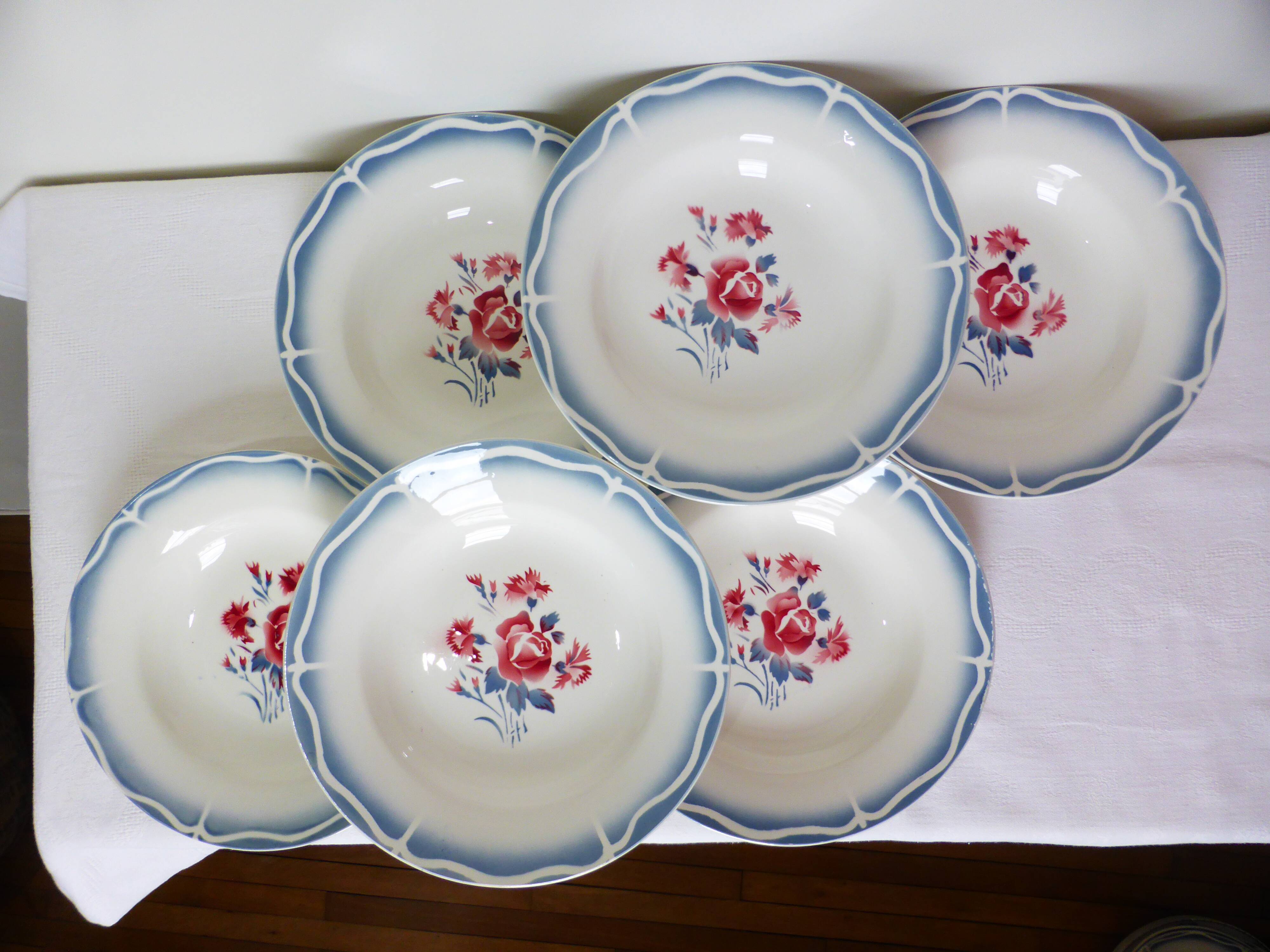 6 hollow plates Digoin Sarreguemines Nina Rosa 210431