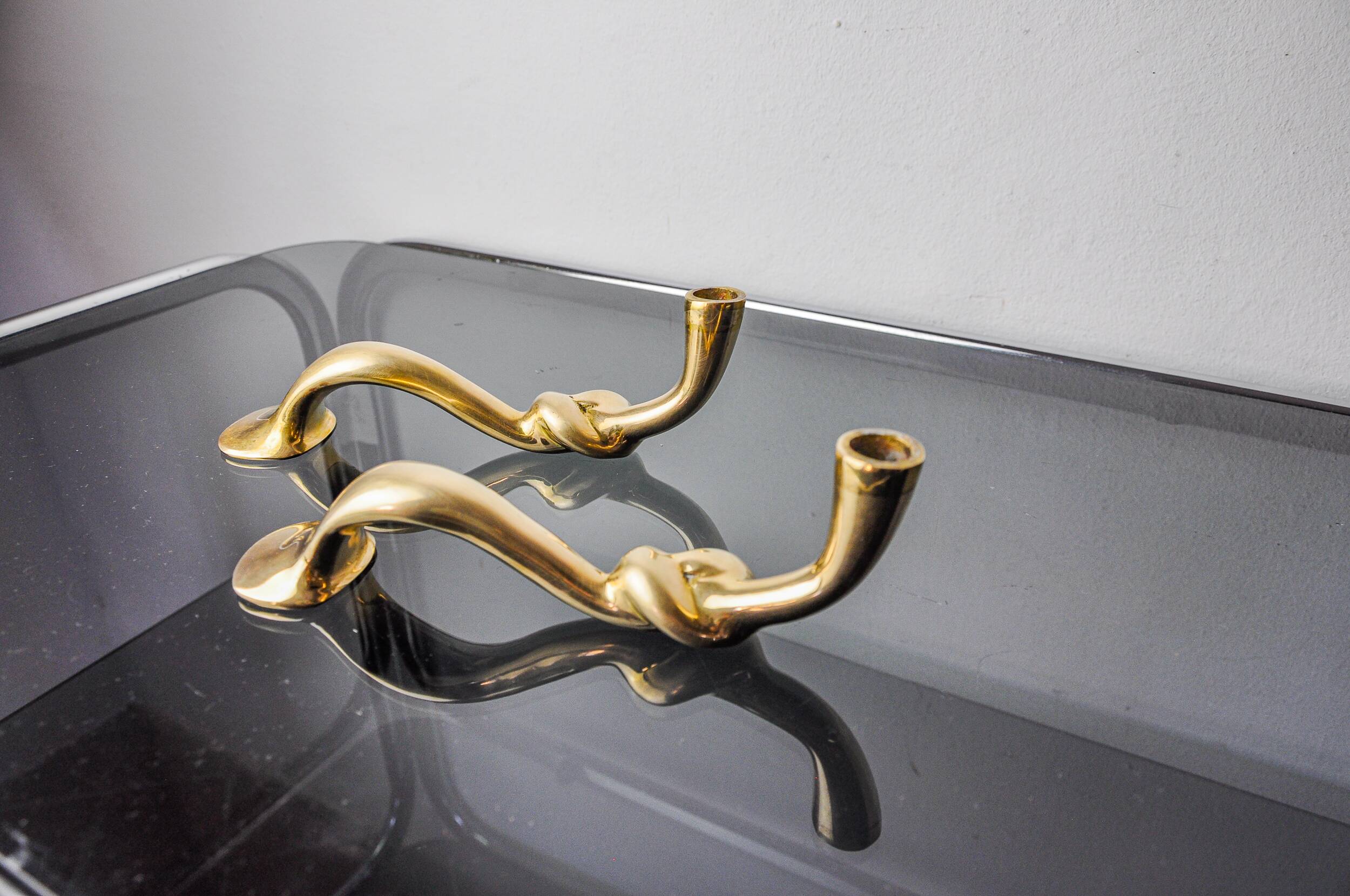 Paire de bougeoirs noeud, design brutaliste, italie, 1970