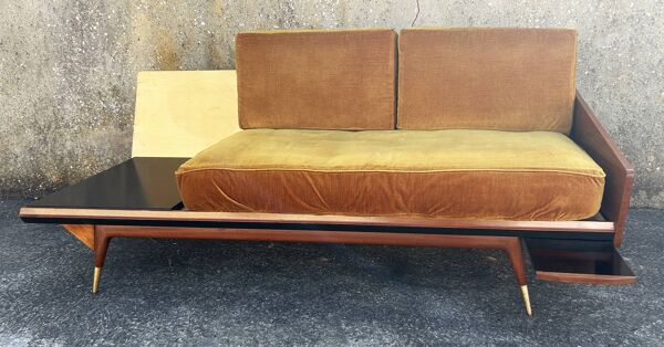 Daybed ou canapé deux places, tablette design maison Sergalot, Paris, 1957