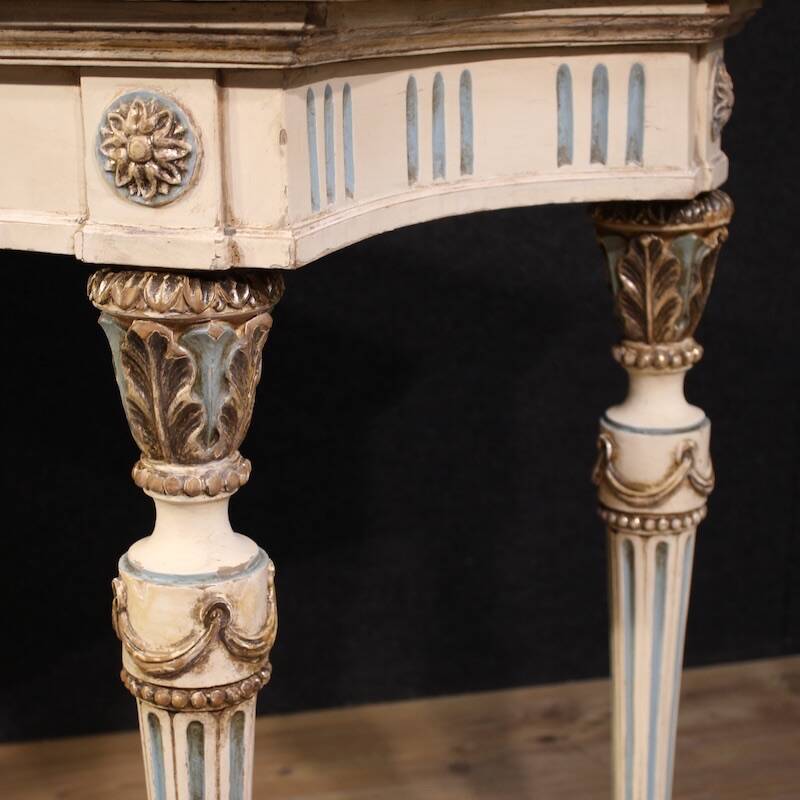Italian lacquered Louis XVI-style console table with marble top