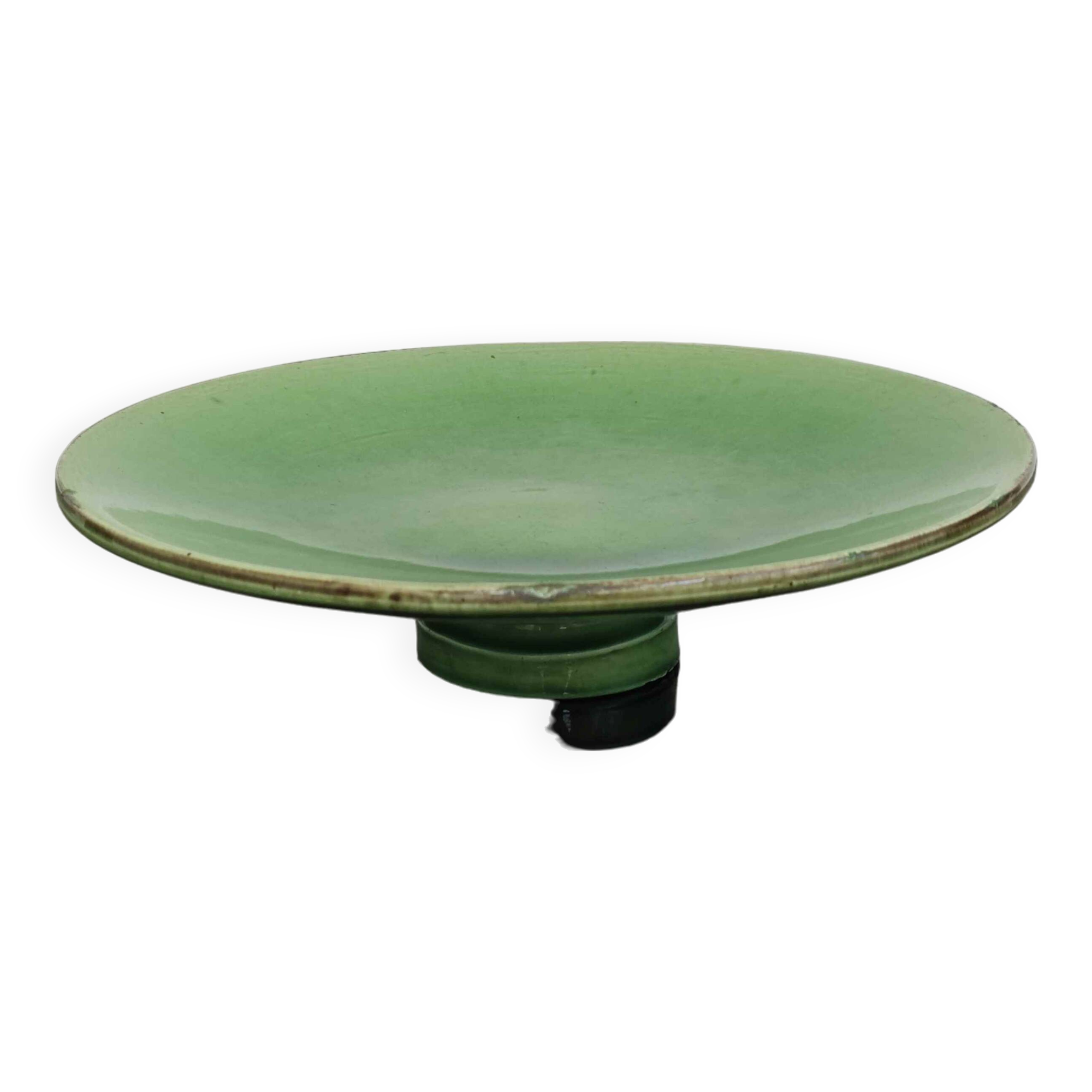 Vintage 50s-60s dish in green enamelled terracotta