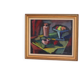 Huile sur toile suédoise d'époque mi-siècle – « Nature morte cubique » par Bror Göransson – vintage et encadrée – 75 × 64 cm (29,5" × 25,2")