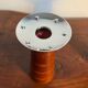Pair of Guy Degrenne wooden and stainless steel candlesticks