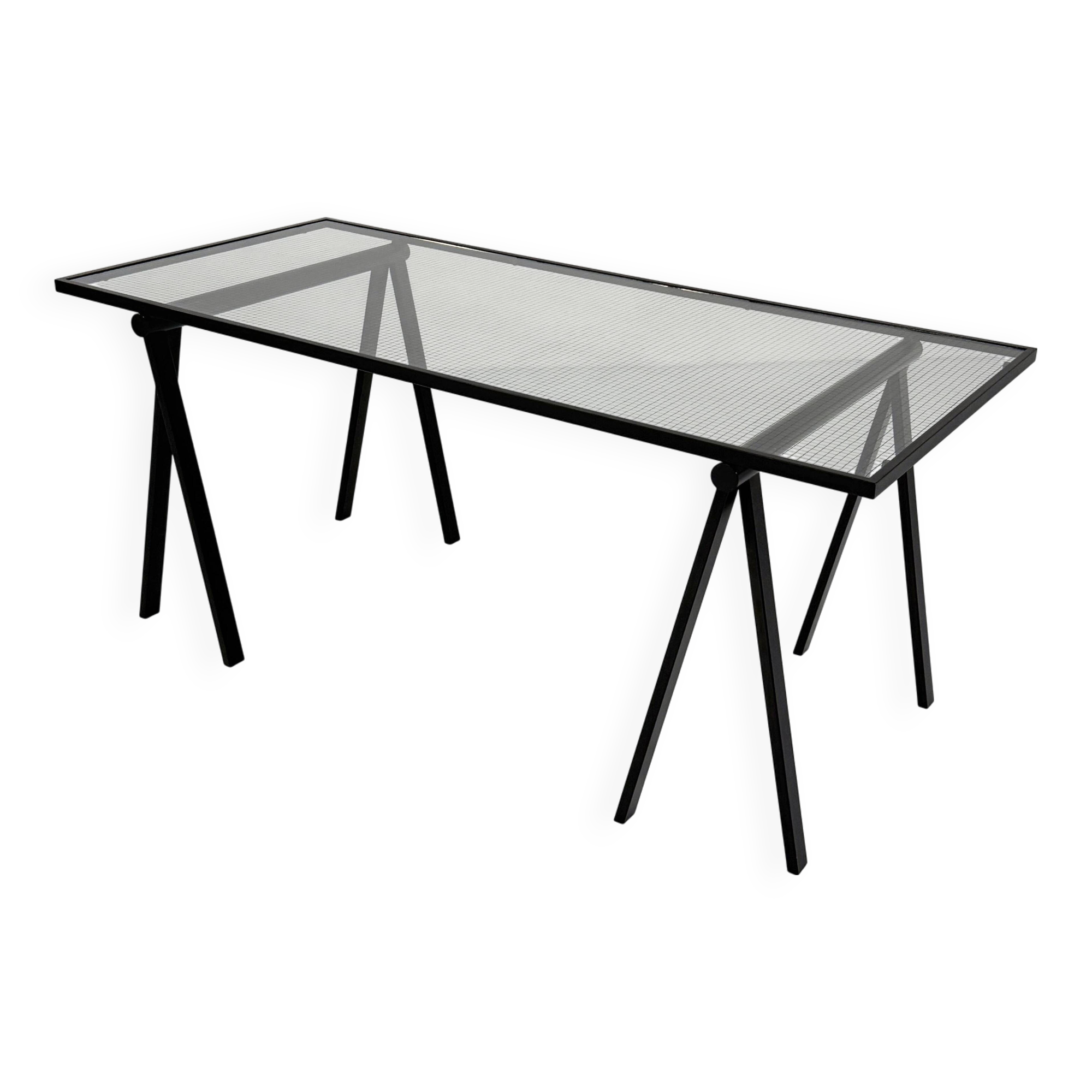 "Trestle" glass and metal desk by Rodney Kinsman for Bieffeplast, 198