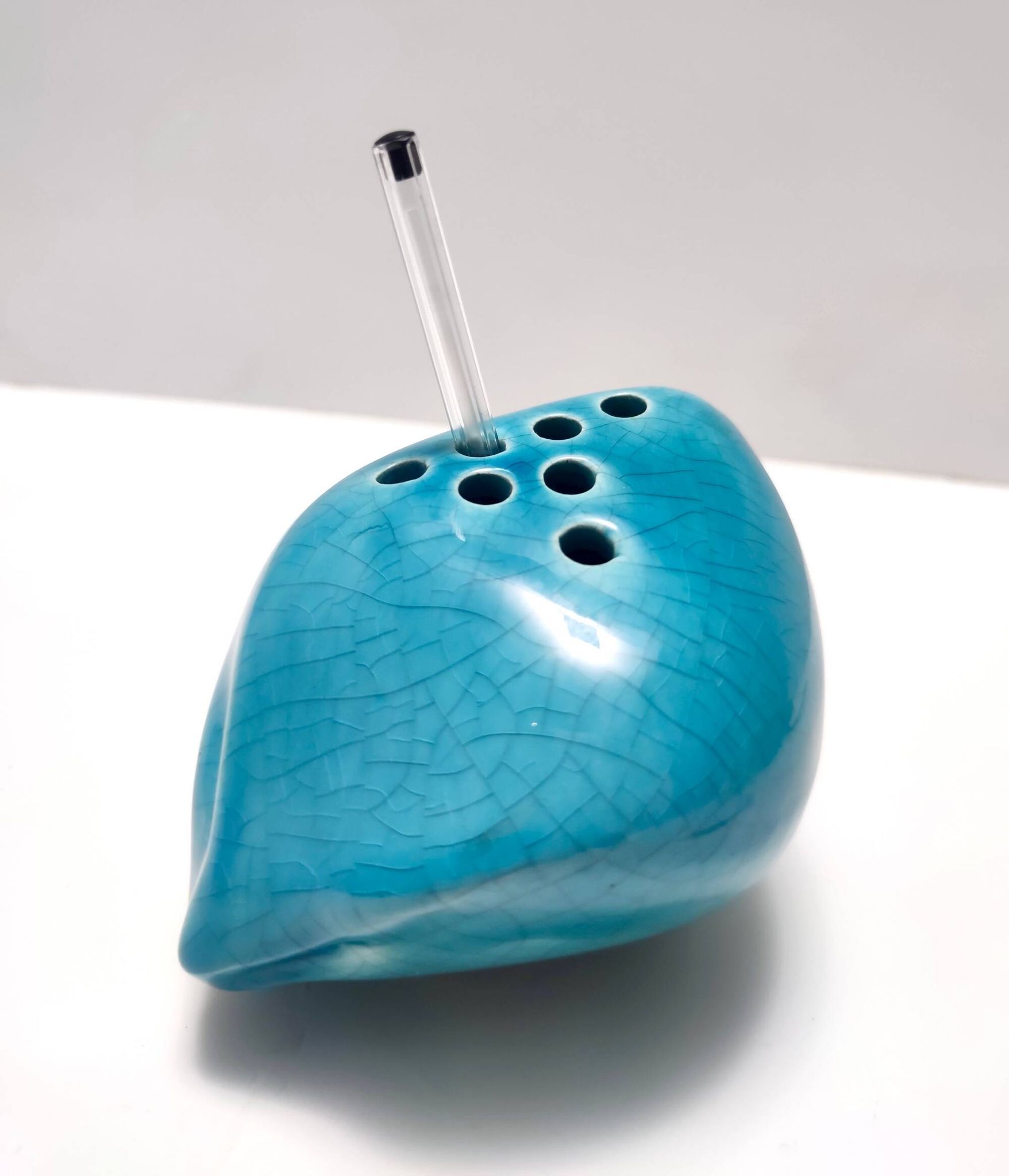 Teal Lacquered Ceramic Tulip Vase / Pen Holder by Giacomo Onestini for Ernestine Salerno
