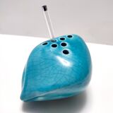 Teal Lacquered Ceramic Tulip Vase / Pen Holder by Giacomo Onestini for Ernestine Salerno