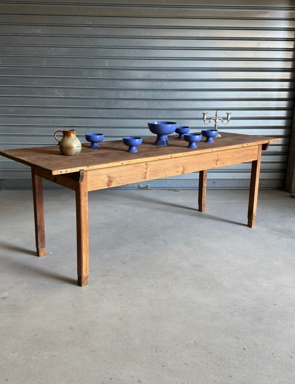 Old wooden table, farmhouse style, dining table.