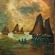 Tableau impressionniste, huile sur bois  XIXème siècle - Marine signée