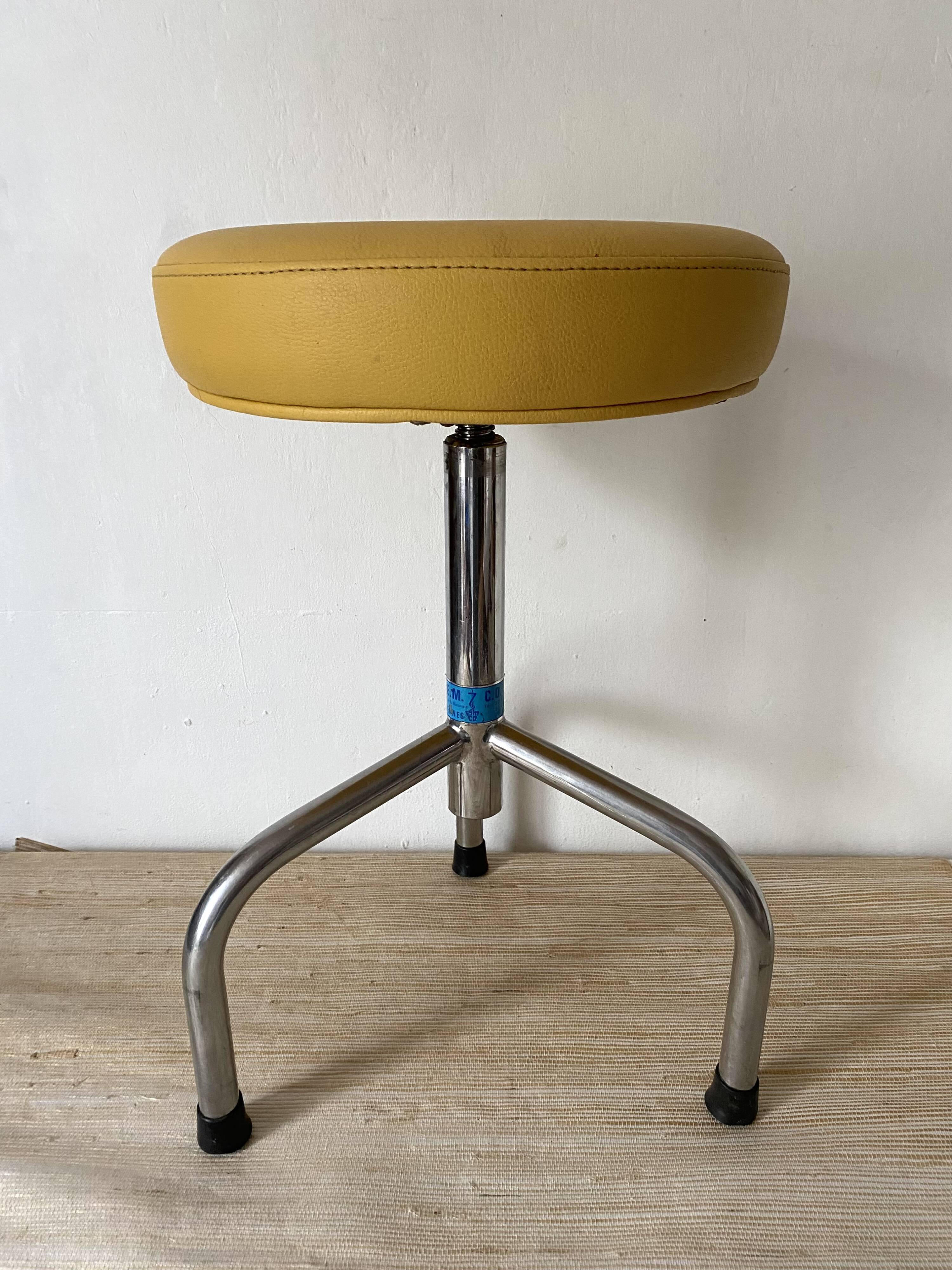 Vintage tripod stool in skai & chrome adjustable in height