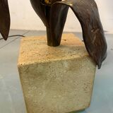 Vintage Bronze, Brass and Travertin Table Lamps in the manner of Maison Charles, 1970s, Set of 2