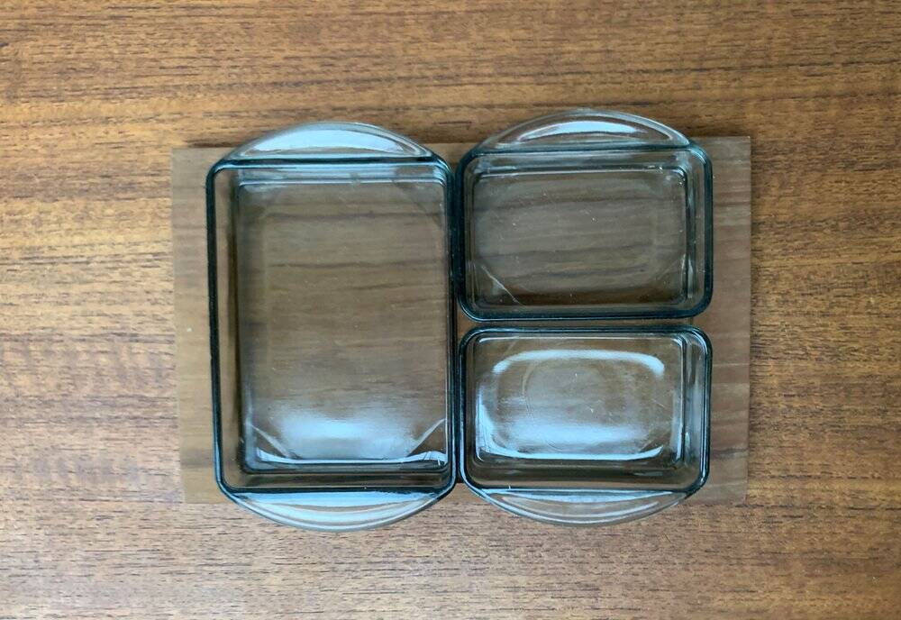 Mid-Century Danish Teak Cabaret Trays with Holmegaard Glasses, 1960s, Set of 4