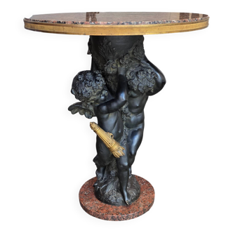 Psyche and Cupid, Auguste Moreau (1834-1917) Gueridon in bronze and marble