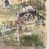 Tableau Aquarelle "Le Theil en Auge" par Denis Verspecht (1919/1991) Calvados
