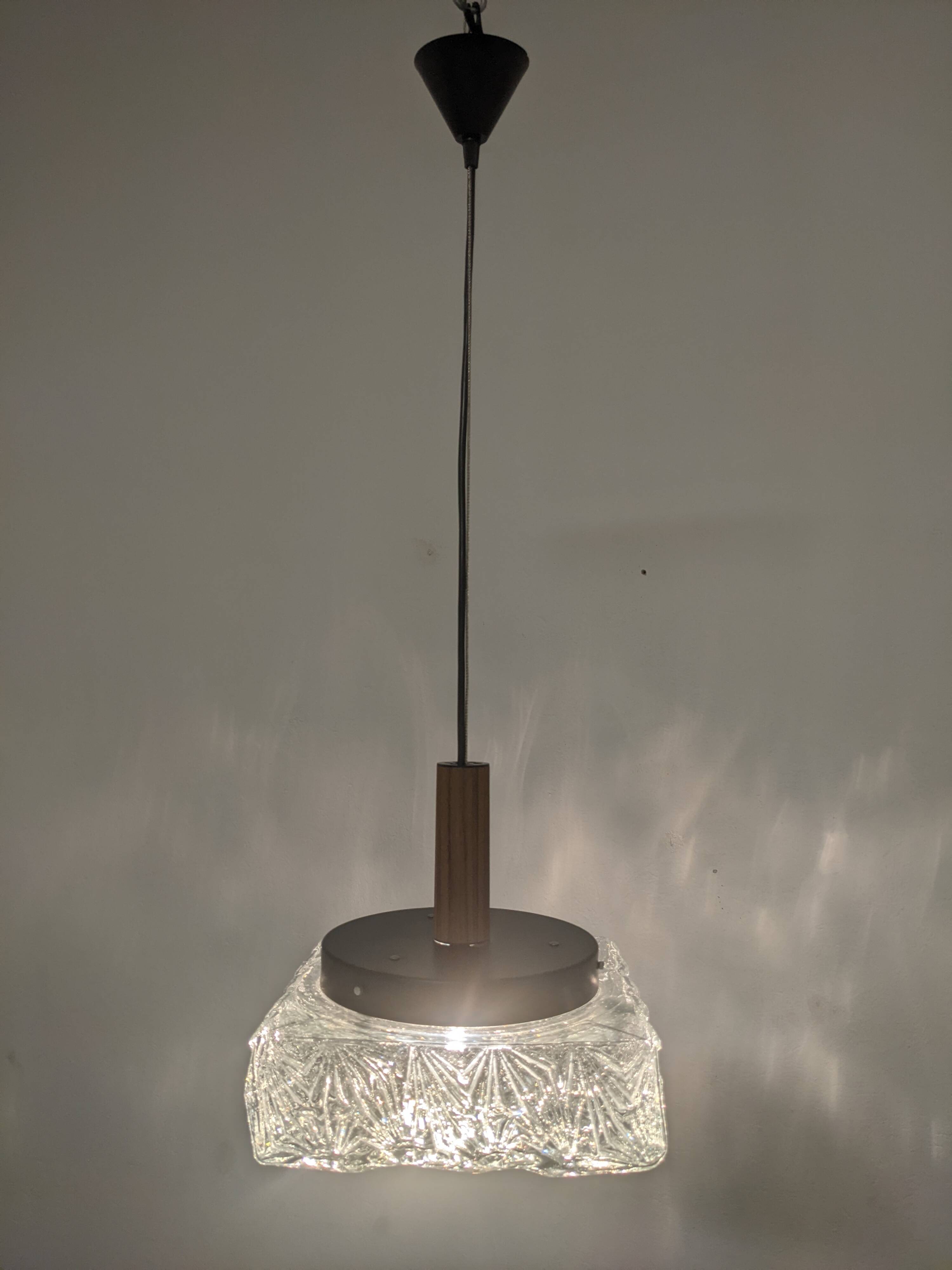 Square glass pendant light by Limburg, Germany circa 1970