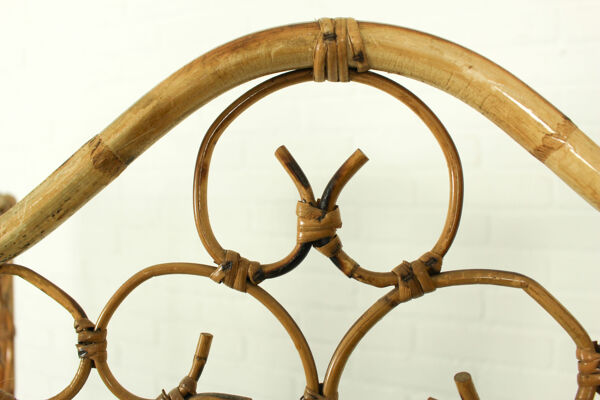 Paravent vintage en rotin – paravent pliant orné (années 1970)