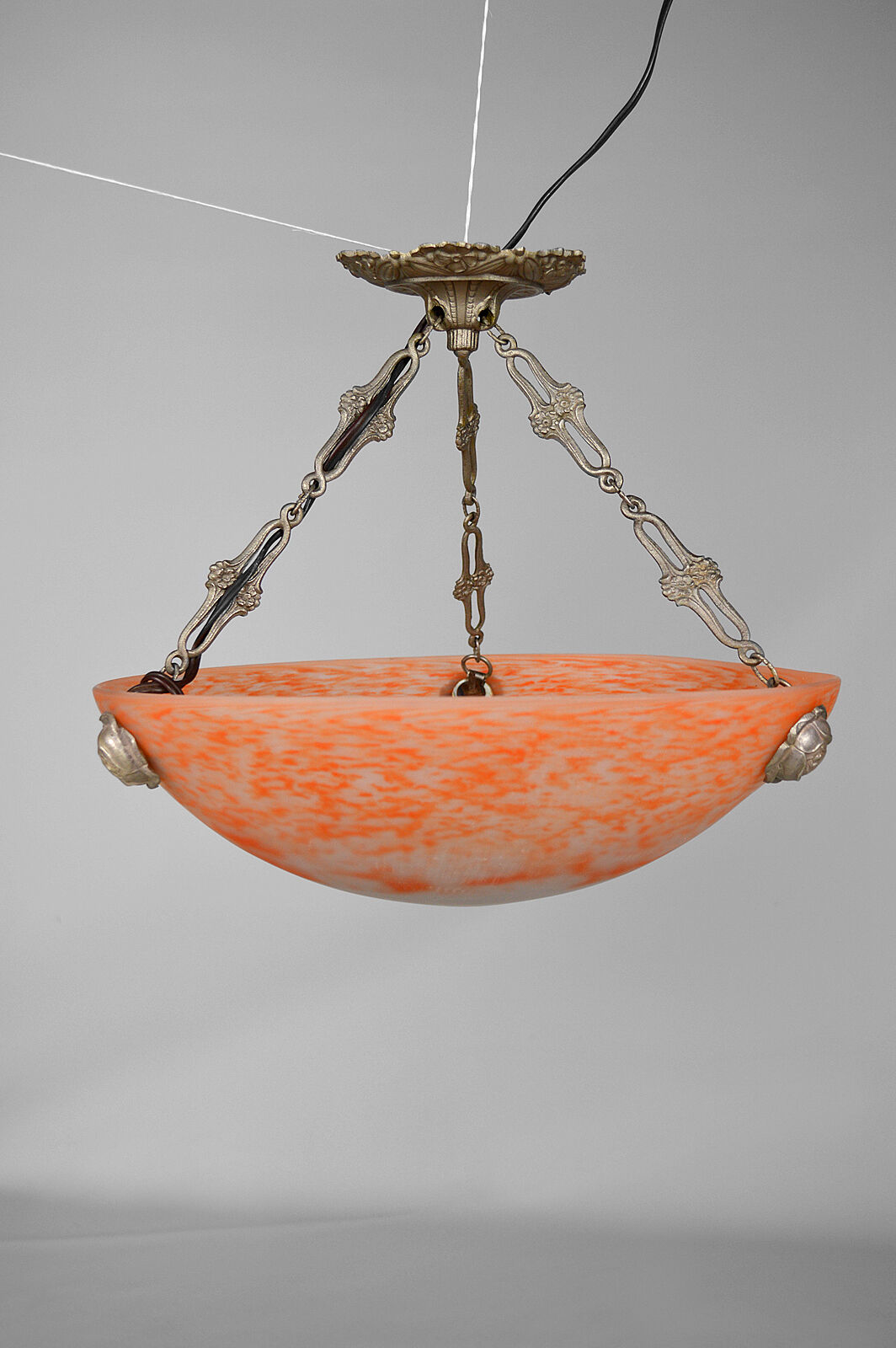 Art Deco pendant lamp in silver bronze, France, circa 1925