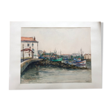 André Duculty (1912-1990) Watercolor on paper "Port of Brittany, Quiberon?" Signed lower right