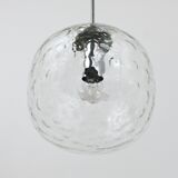 Grande lampe suspension globe en verre à bulles Limburg & chrome, Allemagne, années 1970