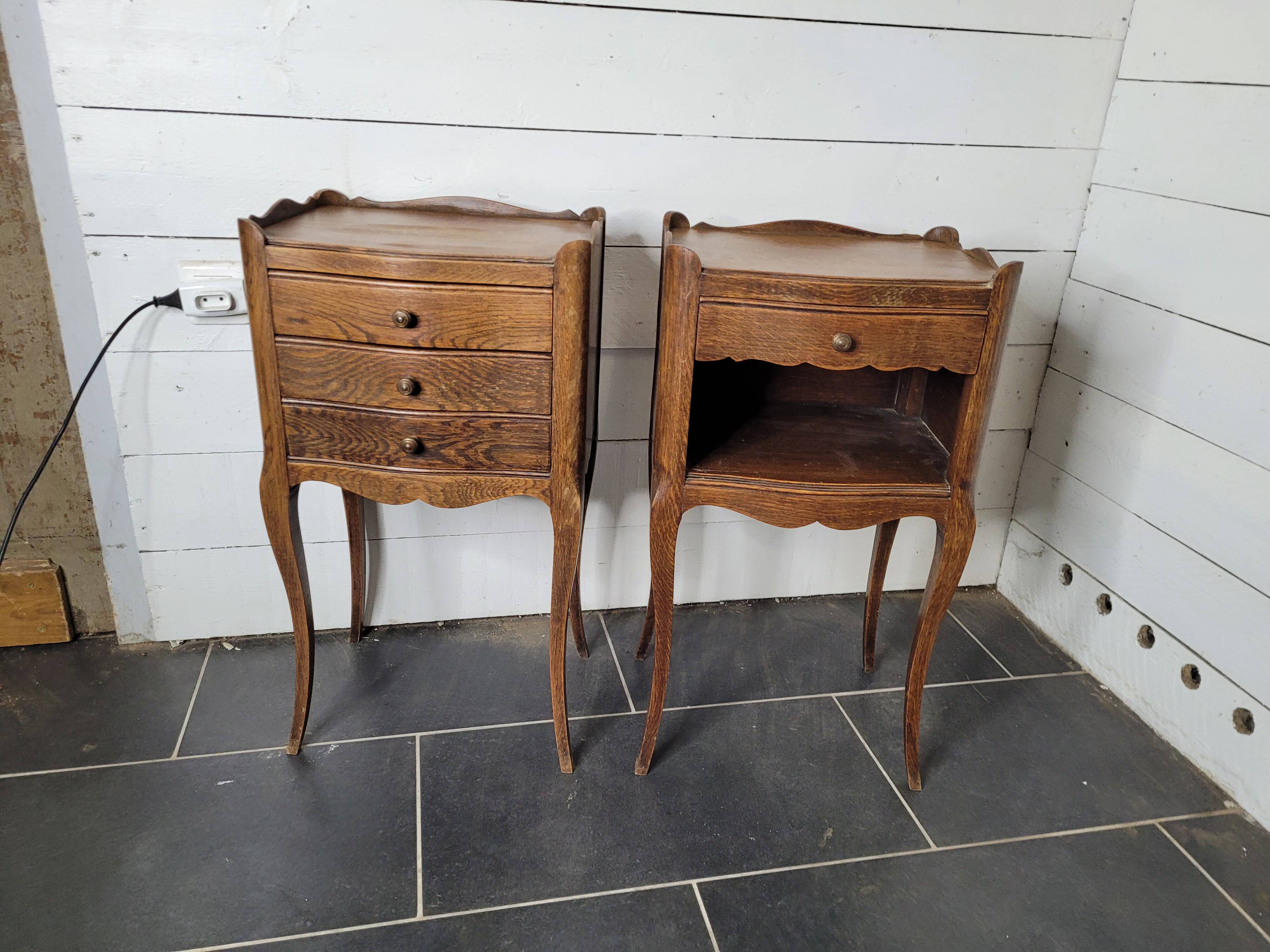 Pair of Louis XV style oak bedside tables