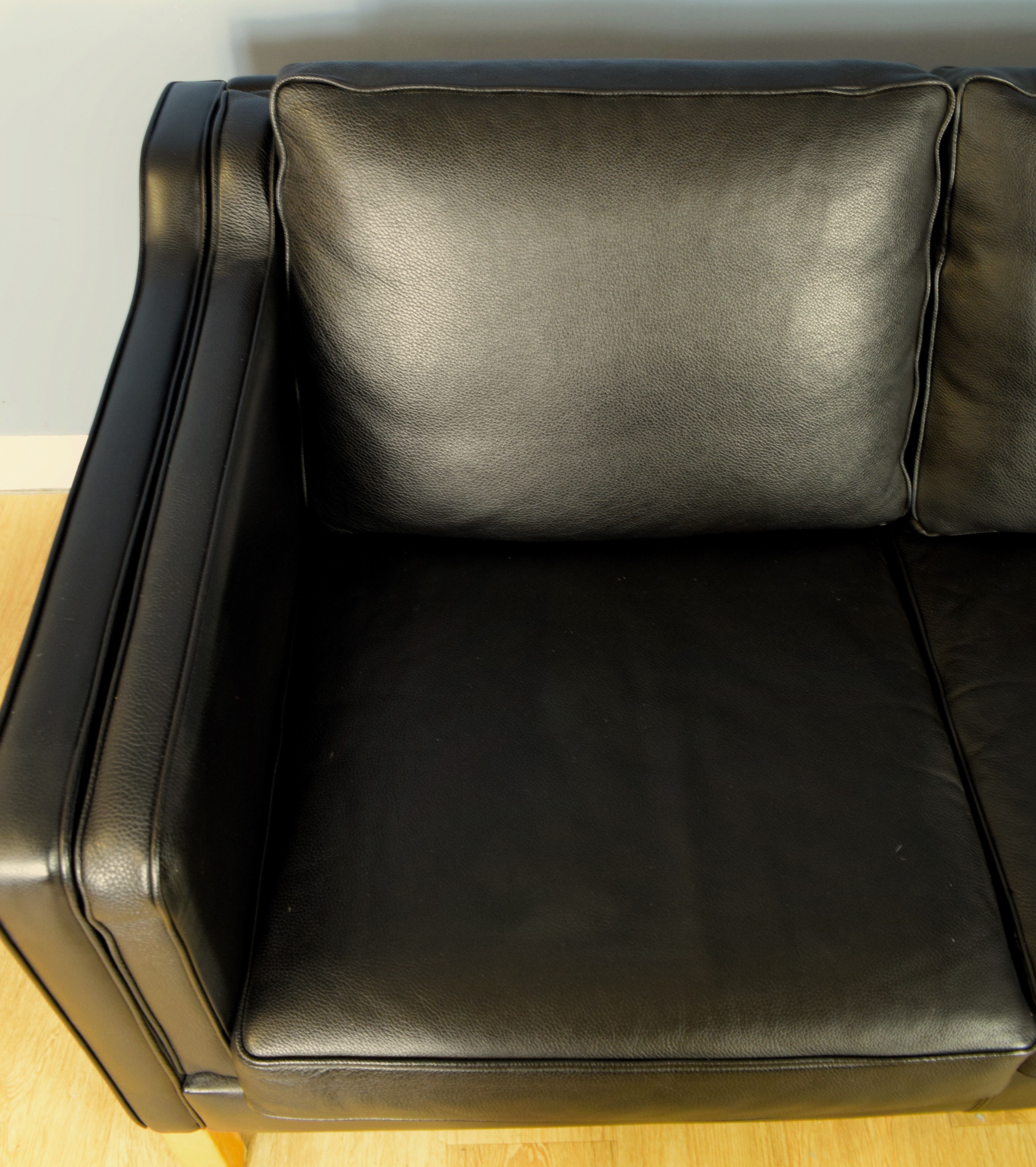 Danish black leather 2 seat sofa