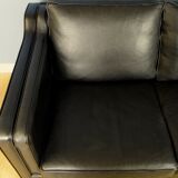 Danish black leather 2 seat sofa