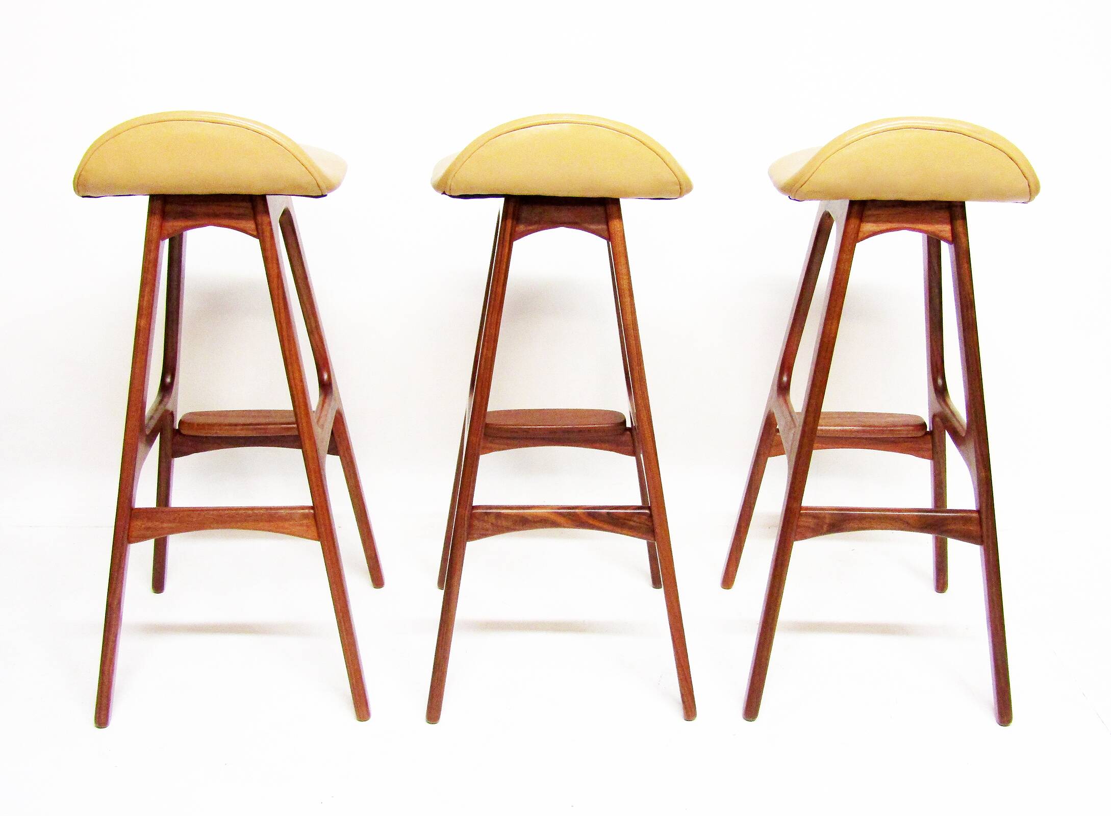 Three 1960s Danish Bar Stools In Rosewood & Leather by Erik Buch