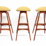 Three 1960s Danish Bar Stools In Rosewood & Leather by Erik Buch