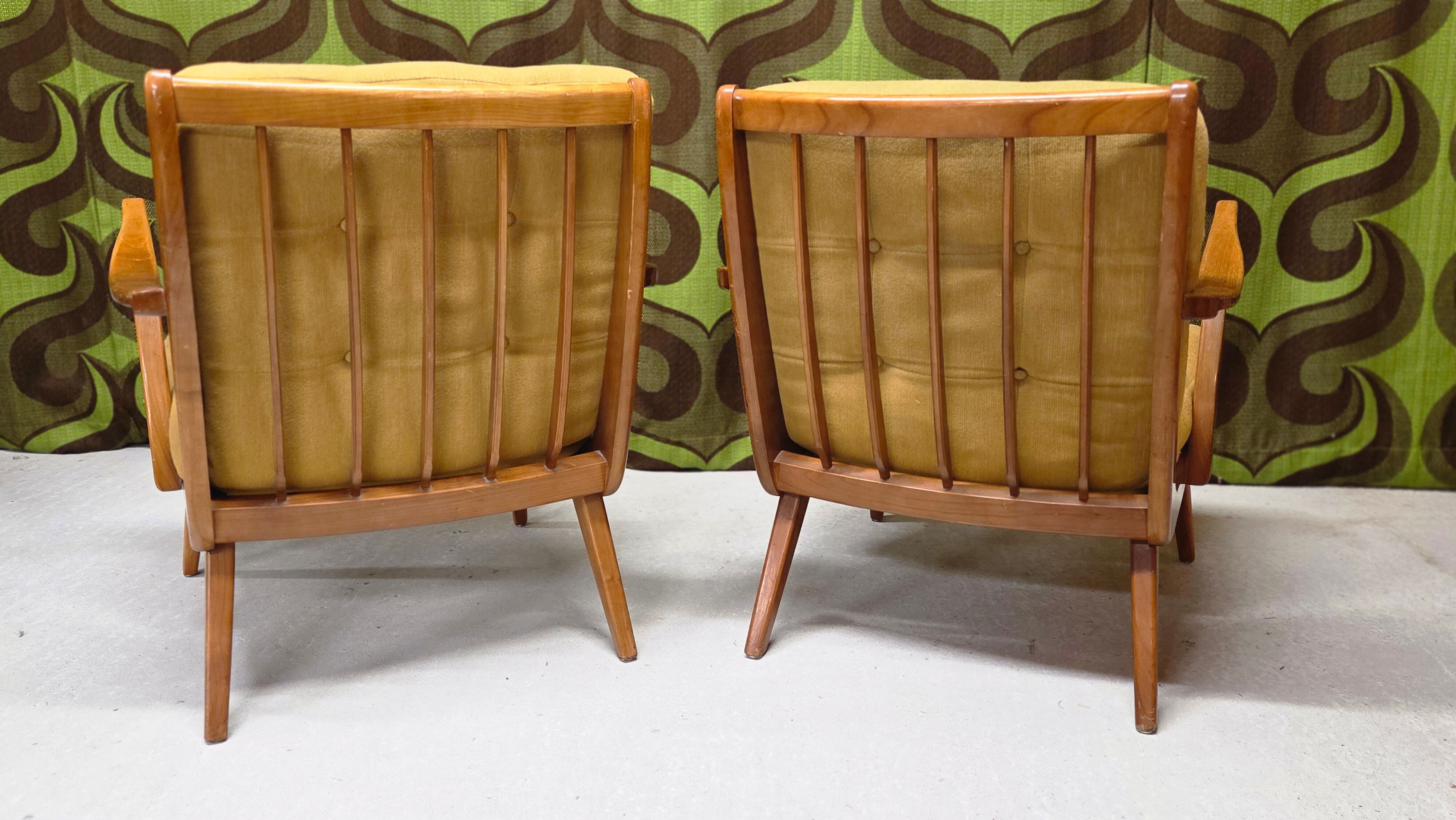 Pair of vintage Scandinavian armchairs 1960 curved beech