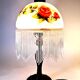 Vintage Tiffany-style fringed lamp with floral globe