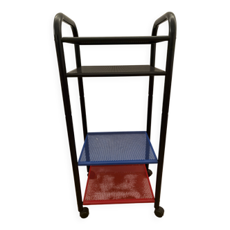 Vintage 4-tier perforated metal serving cart on wheels, 1980s style