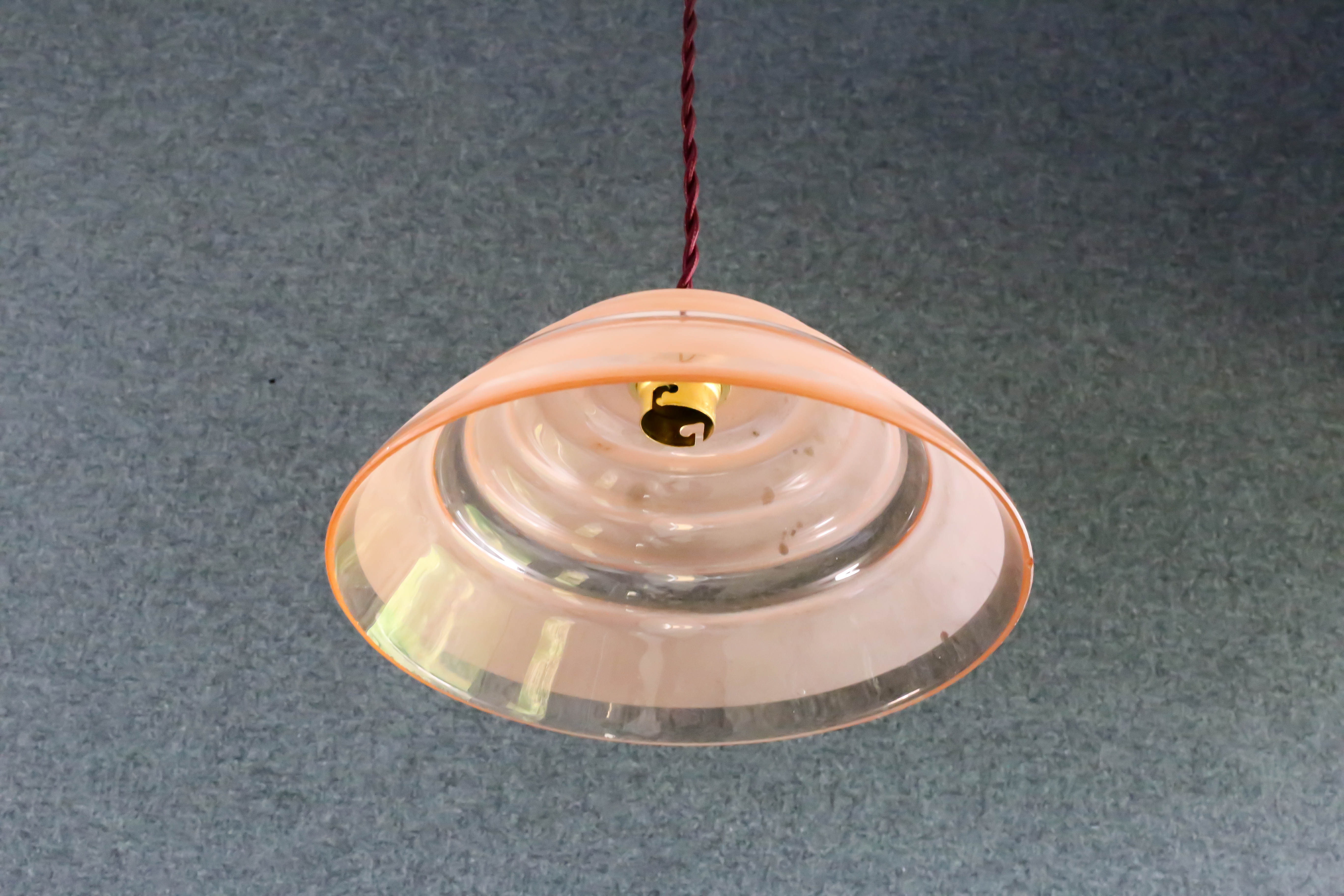 1950s style antique pink glass pendant light