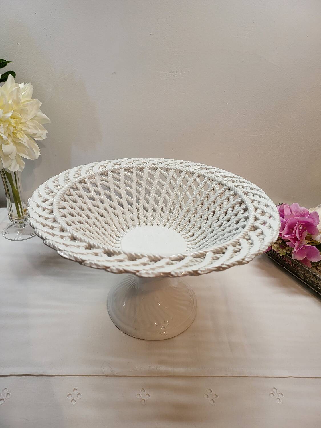 Coupe à Fruits Compotier en Céramique Tressée