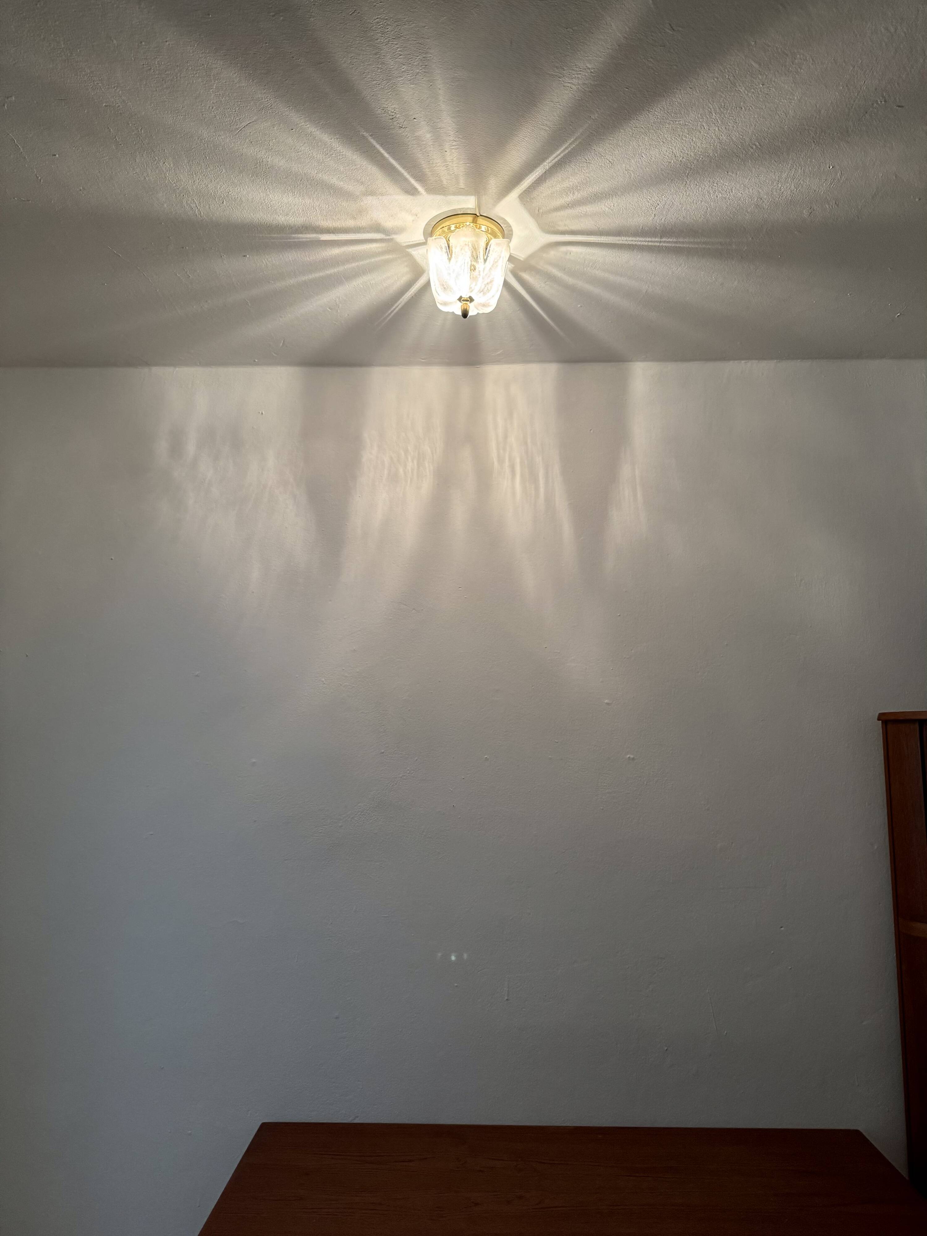 Brass and Glass Flush Light by Glashütte Limburg