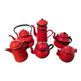 Set of 6 red glazed teapots